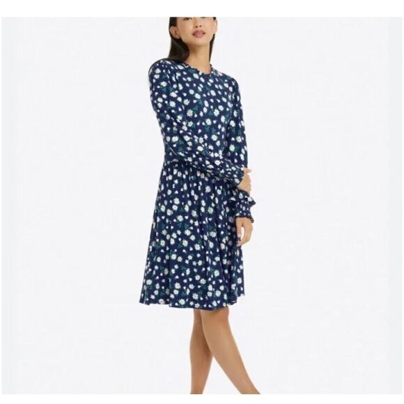 Draper James Blue Magnolia Print Knee length long sleeve Dress Size M￼ - Picture 1 of 13